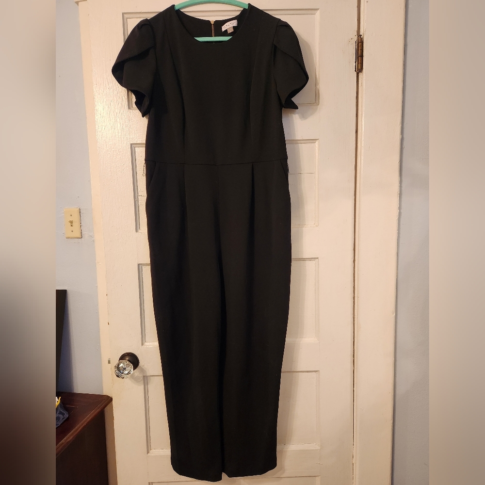 Calvin Klein Jumpsuit, Black, Tulip Sleeve, Cropped, Pockets EUC Sz 16 Stretch